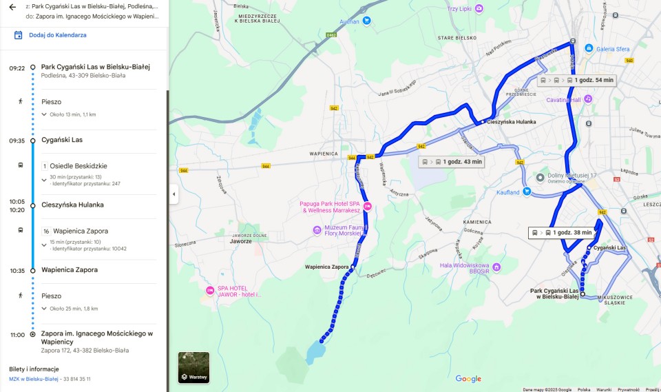 Bielskie autobusy w Google Maps  w czasie rzeczywistym